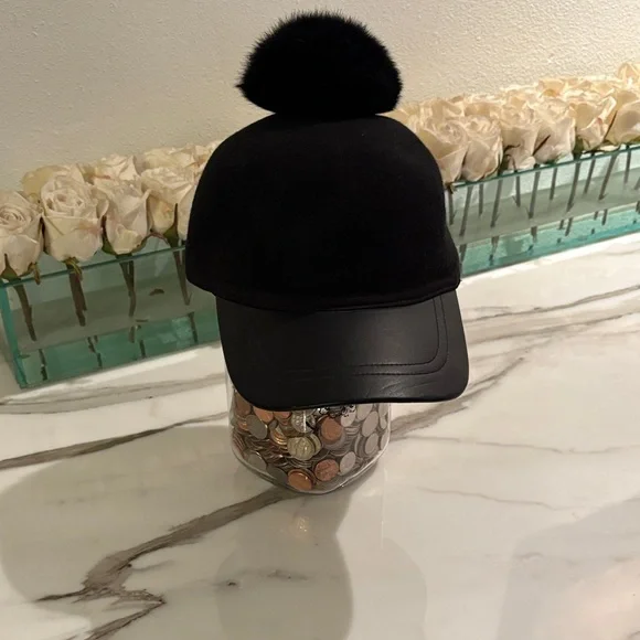 BCBGMaxAzria Black Pom-Pom Hat - Picture 1 of 4